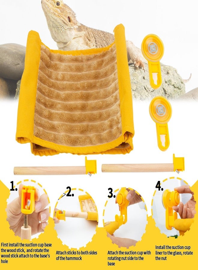 FlidRunest Bearded Dragon Hammock with Suction Cups, Soft Lizard Hammock Bed, Winter Warm House Tent, Reptile Tank Perch-Yellow - Image 4